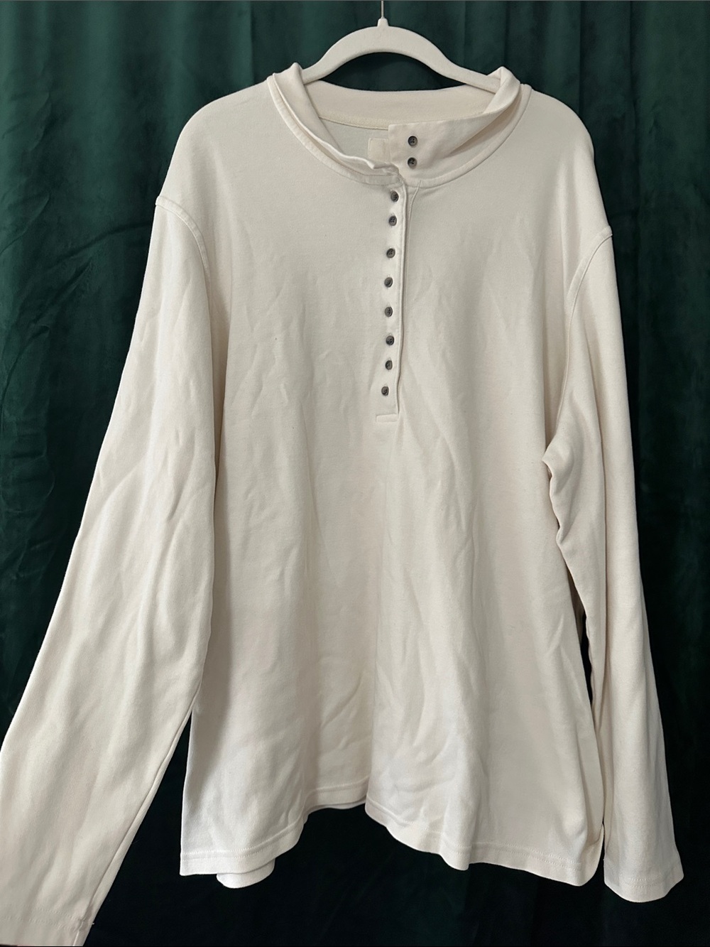 Vintage Cream Henley Button-Front Long Sleeve Top